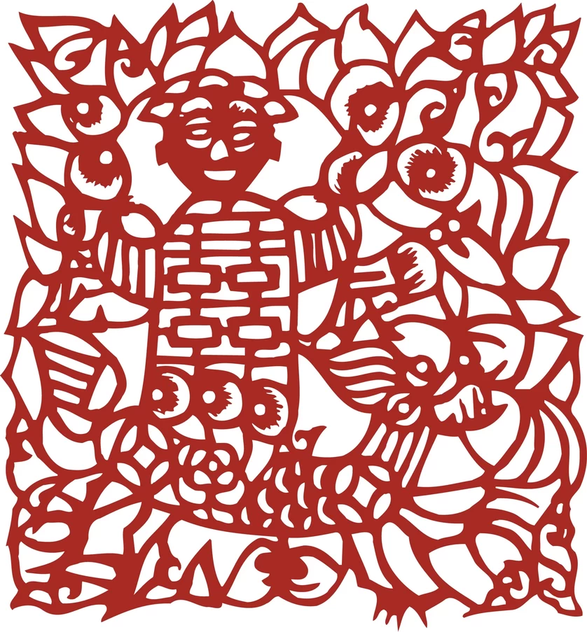 中国风中式传统喜庆民俗人物动物窗花剪纸插画边框AI矢量PNG素材【2348】